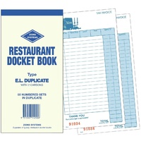 Restaurant Docket Book Zions Duplicate ELD Pack 25