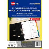 Dividers A4  5 tab PP 1-5 Tabs L7411-5 Extra wide laser Inkjet Bright 85665