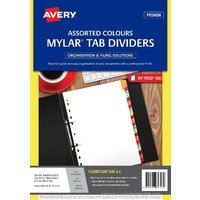 Dividers A-Z Avery 85743 Mylar White A to Z Index Fluoro Tabs A4 