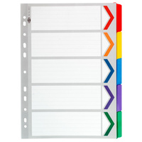Dividers A4 Board 1-5 Extra Wide Tab Reinforced Tab Multi colour Marbig 36150 - set 5 