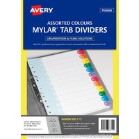 Dividers Numerical A4 1-12 Avery 88712 White Rip Proof Rainbow Tabs