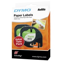 Dymo LetraTag SD92630 Paper 12mm White pack 2 tapes 