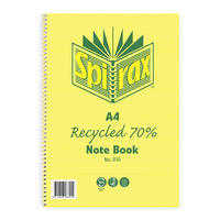 Notebook A4 Spiral 120 page pack 5 70% Recycled 810 56800 side open Spiral Spirax 