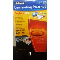Laminating Pouch 64x108mm 125 Micron Pack 100 Gloss Finish 53090 Fellowes WITH LUGGAGE SLOT
