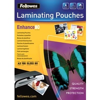 Laminating Pouch A3  80 Micron pack 100 Gloss 53062 Fellowes 