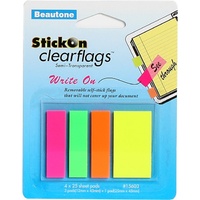 Stick On Flags Various Sizes 4 Pads x 25 Sheets Neon Assorted 15603 Semi transparent film