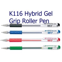 Pen Pentel Hybrid Gel Roller Ball 0.6 Rubber Grip K116C Blue Box of 12