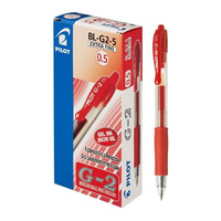Pen Pilot G2 0.5 Extra Fine Red Gel Ink Box 12 BLG2-5 RB Roller Ball RT Retractable 622508