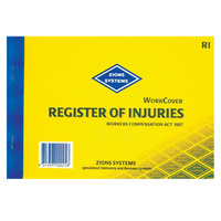 Register of Injury Book NSW Zions RI 25 leaves duplicate NSW