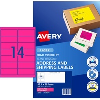 Labels 14up Laser 99x38 Fluoro Avery L7163 35957 Pink 350 permanent Labels 25 Sheets