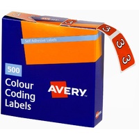 Labels Side Tab NUMBER #3 box 500 Avery 43243 25x38mm Colour Coding