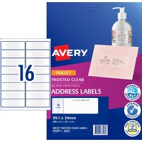 Labels 16up InkJet J8562 Frosted Clear 936006 99x34 Permanent 400 Labels 25 Sheets