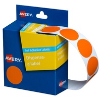 Label Avery Dots 24mm Orange 937248 Roll 500 Removable in Dispenser pack