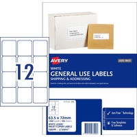 Labels 12up box 1200 Avery 938208 White 63.5x72mm General Use Avery Labels inkjet copier laser