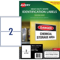 Labels  2up Laser L7068 Heavy Duty Avery 959068 WHITE pack 50 labels 199.6x143.5mm Laser Extra Strong