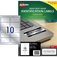 Labels 10up Laser H/D Avery 959203 Silver box 20 L6012 so 200 labels in a pack