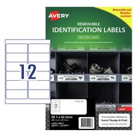 Labels 12up Laser Avery L4776REV Avery 959208 REMOVEABLE White Heavy Duty 25 sheet pack is 240 labels 99.1x42.3mm Polyester