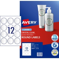 Avery 980022 Labels Crystal Clear Round 60mm L7114 Pack 10 12up per sheet A4 