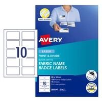 Name Badge Fabric Labels 10 Per Sheet Avery 980040 Laser Labels L7427 Removeable 10 Per Sheet Pack 15 sheets (150 Badges) 52x88mm 