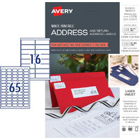 Avery 982512 White Address Labels Kit Laser Inkjet permanent 128 labels size 99.1 x 34mm and 130 labels size 38.1 x 21.2mm