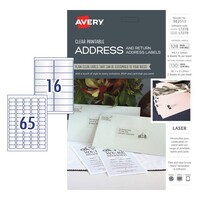 Avery 982513 Clear Address Labels Kit Laser Inkjet permanent 128 labels size 99.1 x 34mm and 130 labels size 38.1 x 21.2mm 