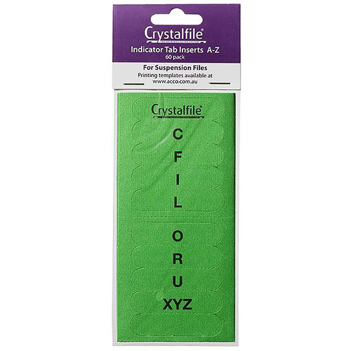 Suspension File Crystalfile Index Tabs ROUNDED AZ Green 111543C Pack 60