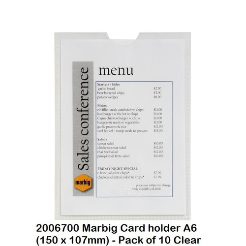 Card Holder A6 Top Opening Pack 10 Marbig 2006700 150x107mm