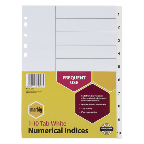 Dividers A4 1-10 White Marbig 35121 PP Numerical dividers PolyProp 