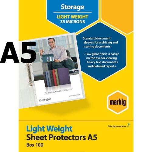 Sheet Protectors A5 box 100 35 Microns 25106 Marbig clear finish