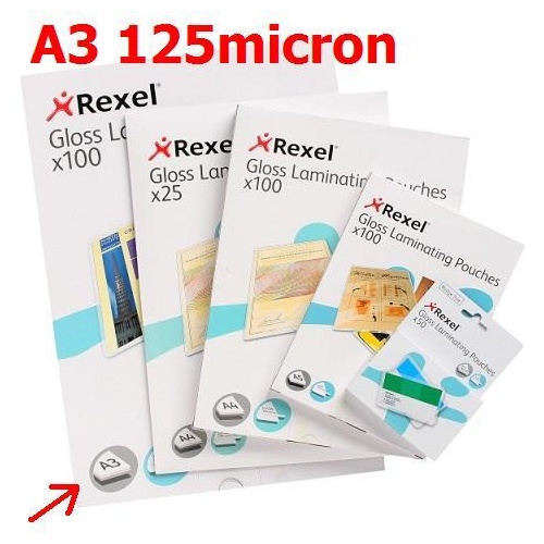 Laminating Pouch A3 125 Micron pack 100 Rexel 41618 Gloss 