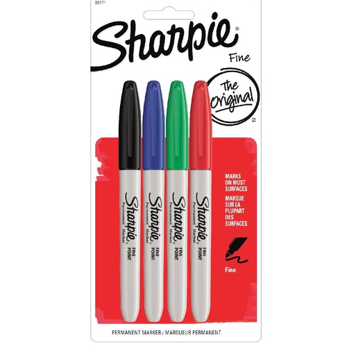 Marker Sharpie Fine Point Assorted Pack  4 colours #30174PP 1.0mm 