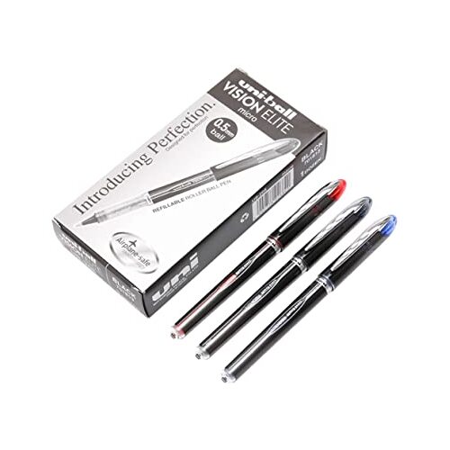 Pens Uniball UB205 Vision Elite Micro 0.5mm Liquid Ink Rollerball Black box 12 UB205BK