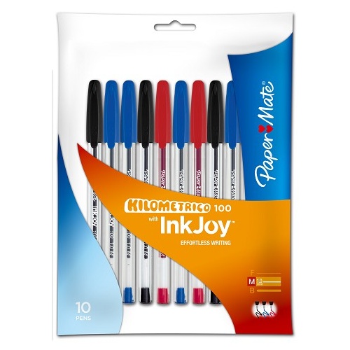 Pen Inkjoy 100 1.0mm Assorted Pack 10 Ballpoint Papermate