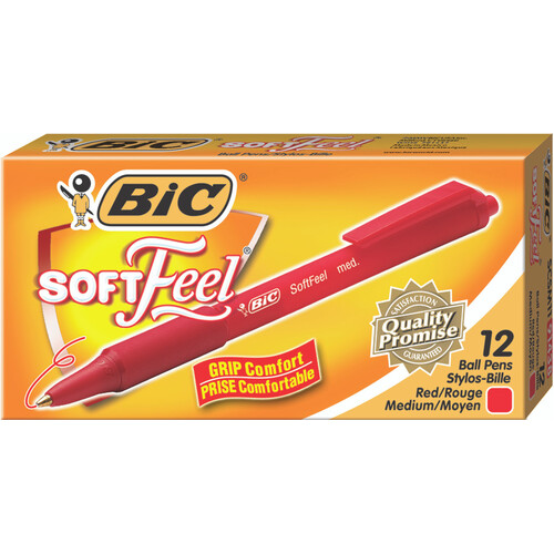 Pen Bic Soft Feel Retractable BallPoint Medium Red Bic 91437 - box 12 #953931