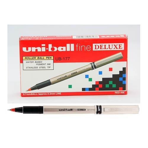 Pen Uniball UB177 Fine DELUXE Rollerball Red box 12 UB177R