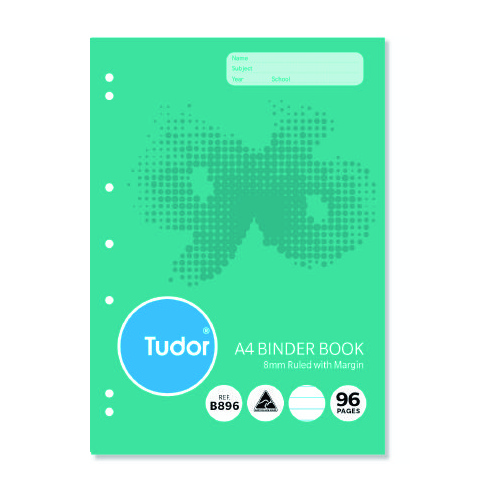 Binder Book A4  96 Page pack 10 8mm Ruled Tudor Refill 140964 B896 