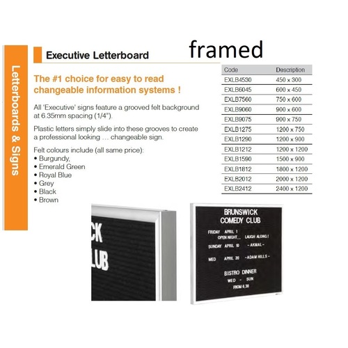 Executive Letterboard FRAMED  600x450mm Landscape Visionchart Extra freight will apply for country zones