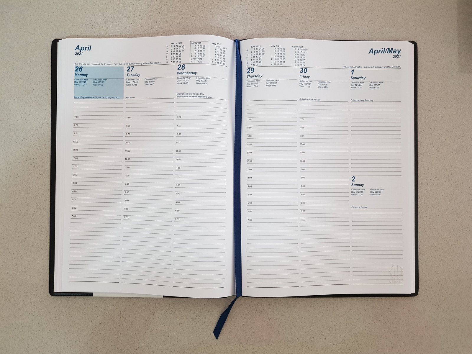 18.80 Diary 2021 Diaries Upward 8521 Vertical Layout Week to view QTO