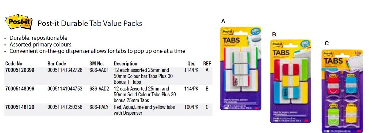 Post-it Durable Tabs 686-ALYR, 2 in x 1.5 in (50,8 mm x 38 mm)