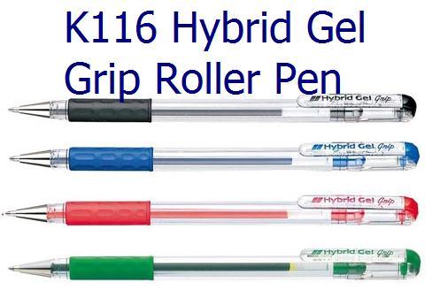 Pentel Hybrid Gel Grip K116 Penna A Sfera Gel Blu – Tratto 0.3 Mm – Gomma Morbida