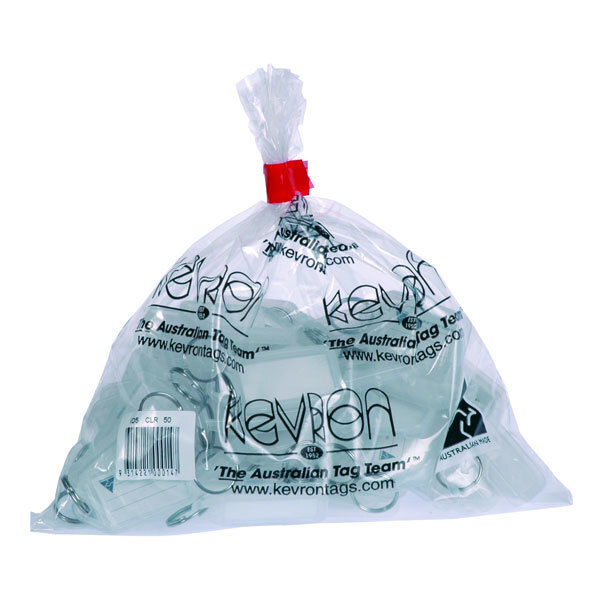 Kevron Click Key Tags – Bulk Pack Of 50 – Clear/White Plastic – Office & Home Organization
