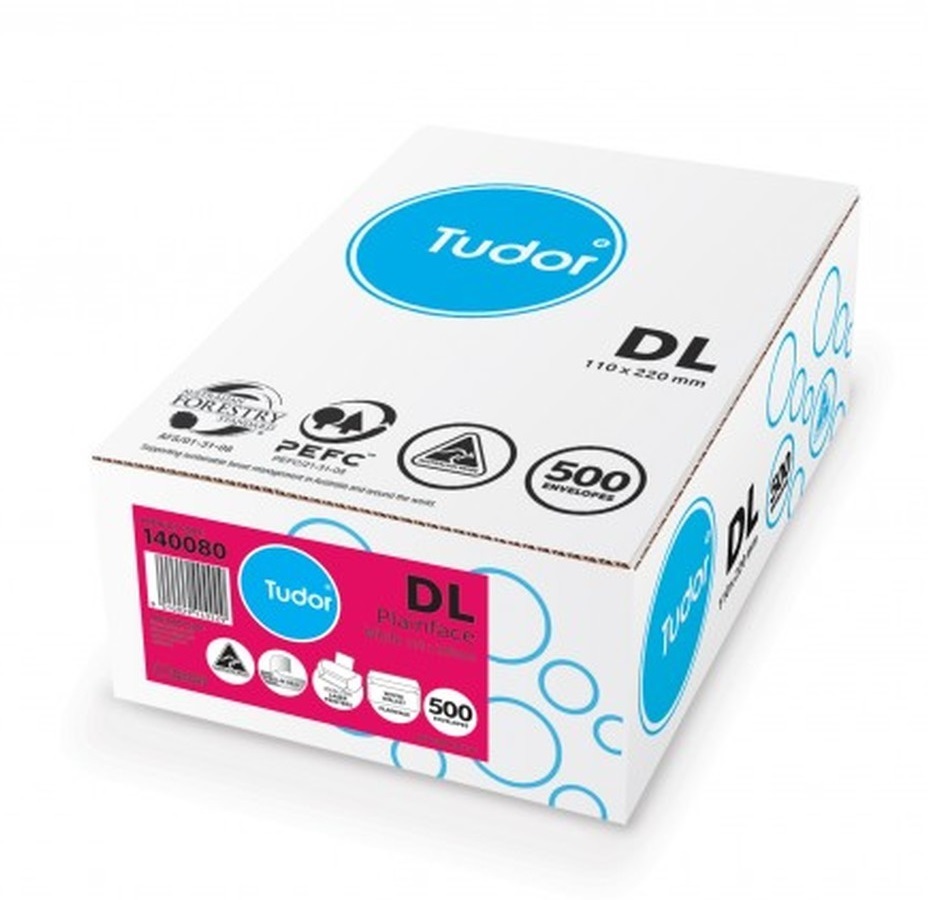 28.10 Envelopes 110x220 DL White Peel and Seal Tudor Laser Safe 140080