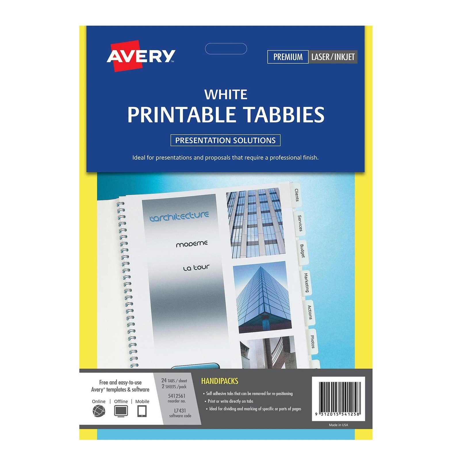 Printable Tabbies A4 Avery 48 White Tabs L7431 - pack picture relating to Printable Tabs called Printable Tabbies A4 Avery 48 White Tabs L7431 - pack
