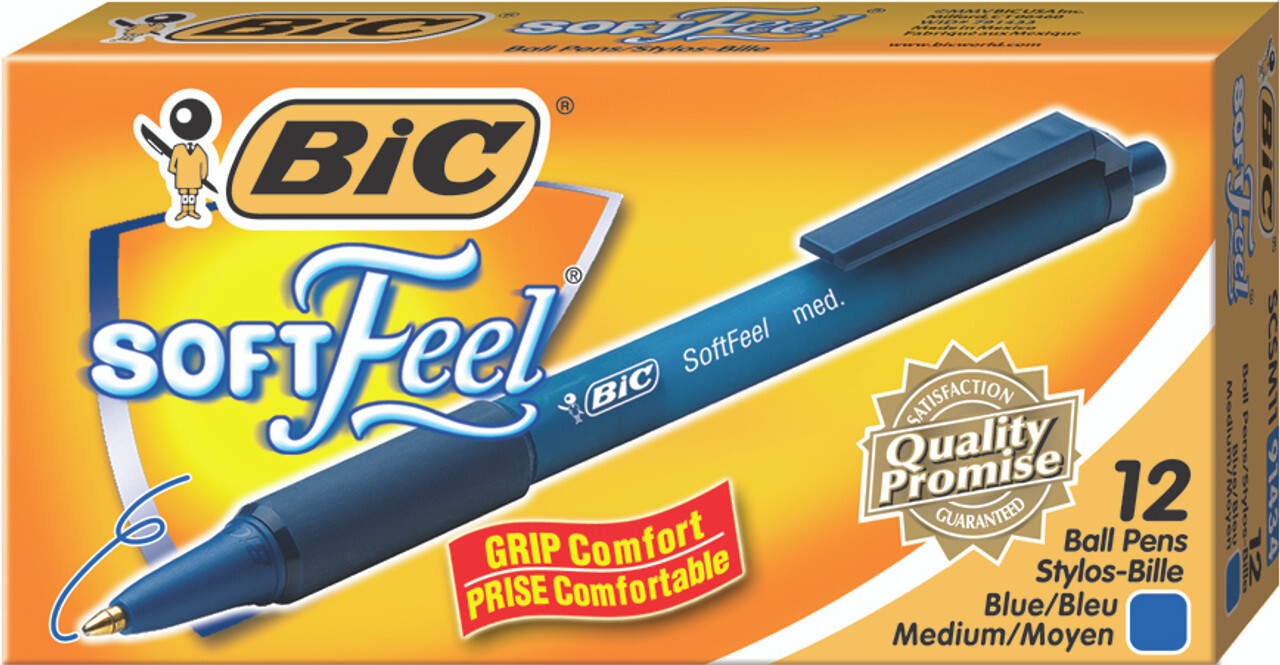 Pens Soft Feel Retractable BallPoint Medium Blue Bic 91433 - box 12