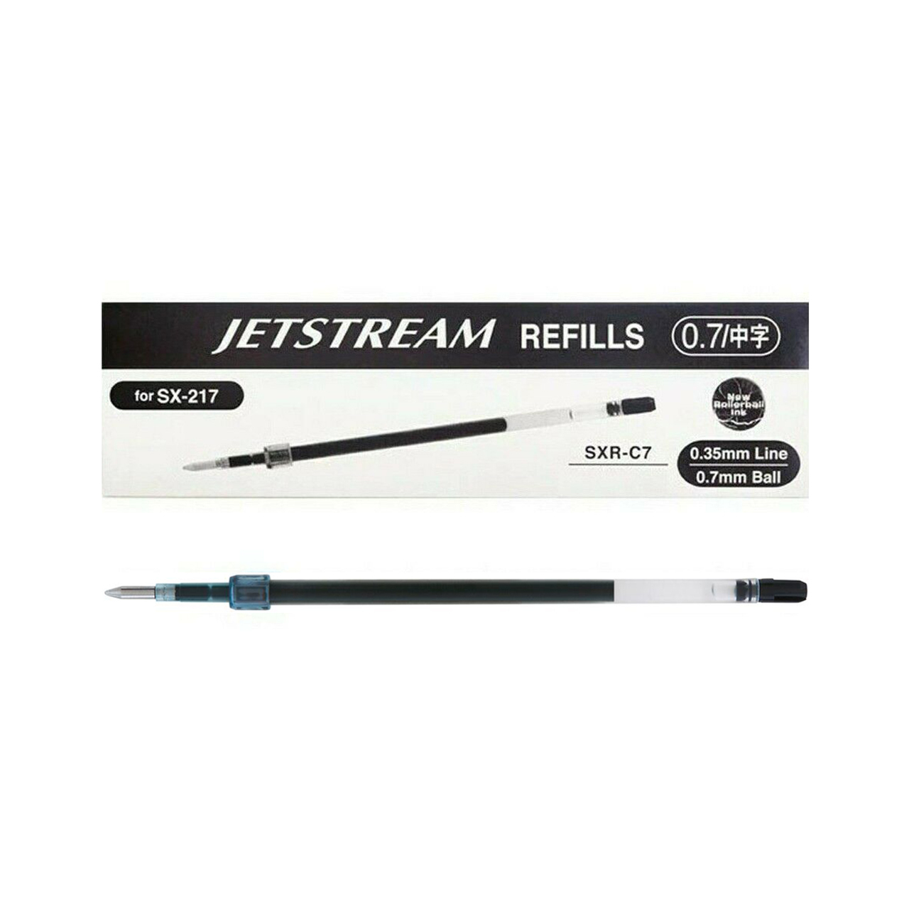 Uniball SXRC7BK Pen Refill Jetstream Rollerball SXRC7BK 0.7mm Black Box 12