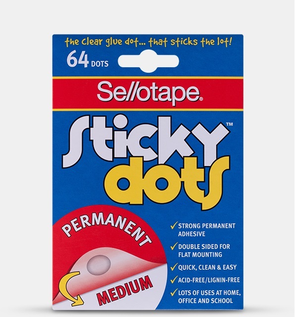 $3.45 Sticky Dots 10mm Double sided adhesive Permanent 64 Dots Sellotape  990002 pack 64
