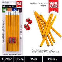 Pencil Rubber Tipped HB Pack  8 with Eraser tip and Sharpener Office Central 208951