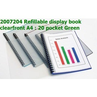 Display Book  A4 Marbig 20 Pocket Clear Front Refillable 2007204 Green