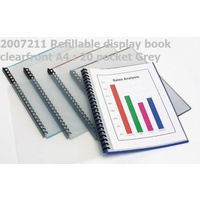 Display Book  A4 Marbig 20 Pocket Clear Front Refillable 2007211 Grey