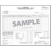Time and Wages Sheet No 22 Zions Pack 100